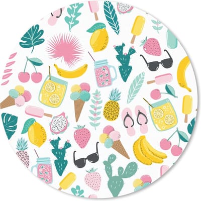 Muismat rond 20x20 cm - Mousepad Zomer - Elementen - Patroon - Ronde muismatten