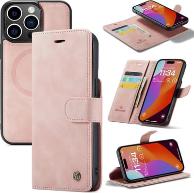 Casemania Hoesje Geschikt voor Apple iPhone 15 Pale Pink - 2 in 1 Book Case - Geschikt voor MagSafe