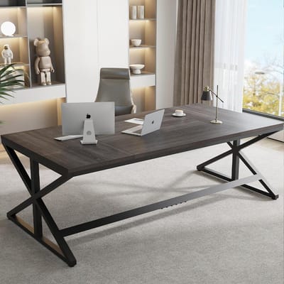 Computerbureau Hout - Thuiskantoor bureau - Werk en studie - Extra breed bureaublad - 180 cm - Donkergrijs
