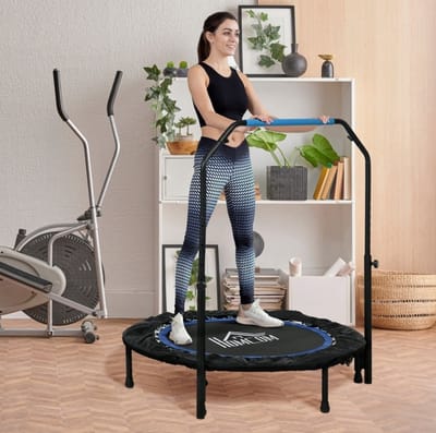 HAUSS SPOLE Fitnesstrampoline – Inklapbaar Met Verstelbare Handgreep – 102 x 99-123 cm – Kunststof – Zwart Blauw – Voor Binnen En Buiten – Tot 100 kg