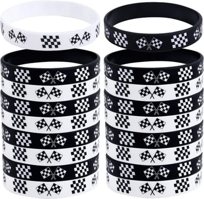 Racevlag Rubber Armbanden Set van 48 Stuks, Zwarte en Witte Siliconen Armbanden voor Racefeestjes, Sportevenementen en Cadeaus