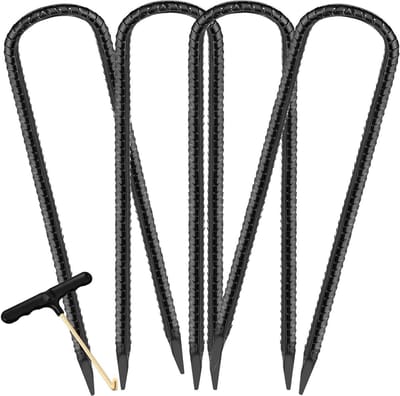 Trampoline Stakes - Grondankers Tentpennen - Trampoline Beveiligen - U-vormig Ontwerp - 30 cm - Zwart