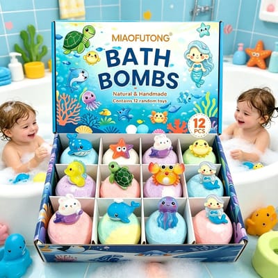 Sogiol® Bruisballen - Bruisballen Voor Kinderen met Speelgoed Verrassing - 12 Stuks (60g) - Oceaan Dieren Badbommen - Natuurlijke Ingrediënten - Laat Geen Sporen Achter