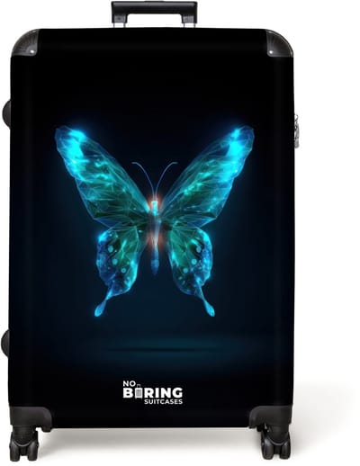 NoBoringSuitcases.com® - Koffer groot - Reiskoffer lichtgewicht - Magische digitale vlinder - Rolkoffer met 4 wielen - Grote trolley XL - 98 liter bagage