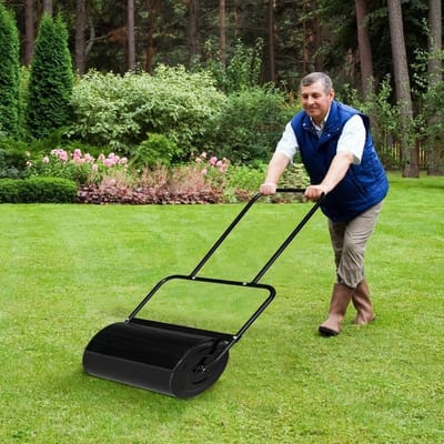 Gazonrol Staal - Tuinroller - Gazon Egaliseren - U-vormige Handgreep - 60 Liter Capaciteit - Zwart