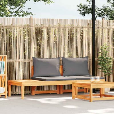 vidaXL - Tuinbank - met - tafel - en - donkergrijze - kussens - massief - acaciahout