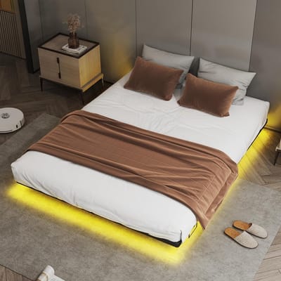 Metalen Bedframe 90x200 met LED-verlichting en Stopcontact - Inclusief Lattenbodem