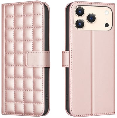 BINFEN Hoesje - Geschikt voor iPhone 17 Pro Hoesje - BINFEN Square Color Book Case - Rose Gold
