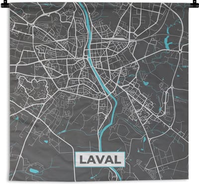 Wandkleed - Wanddoek - Laval - Frankrijk - Plattegrond - Kaart - Stadskaart - 180x180 cm - Wandtapijt