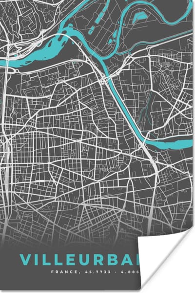 Poster Villeurbanne - Stadskaart - Kaart - Plattegrond - Frankrijk - 120x180 cm XXL