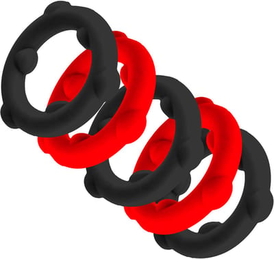 Oxballs - Gearheads - Spinner Cockringen Set - 5 stuks - Rood/Zwart