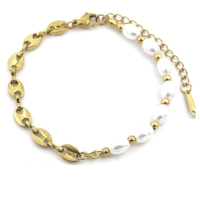 Armband Dames - RVS - Parels - Schakels - Lengte Verstelbaar - Goudkleurig