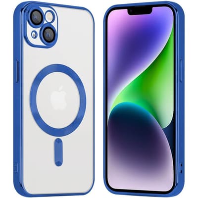 Coverzs telefoonhoesje geschikt voor Apple iPhone 14 Plus Magneet hoesje met camera cover - magnetisch hoesje - blauw