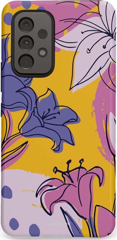 Casetastic Hoesje Geschikt voor Samsung A53 - Stijlvolle Beschermende Duo-layer Case - Paarse Lelie Kunst