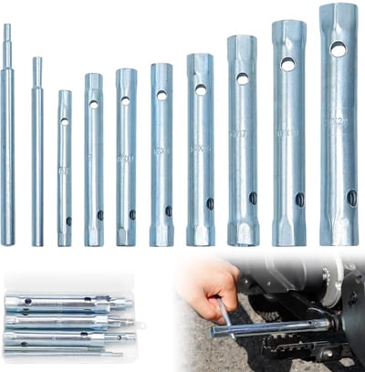 Ynkkvre – Dopsleutelset – 10-delige set 6–22 mm – buissleutels en bougiesleutels – voor monteren/demonteren van kranen en mengkranen, moeilijk bereikbare bouten