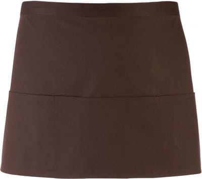 Kort schort met 3 open zakken pr155|bruin| restaurant schort | bedieningsschort | 12 verschillende kleuren| horeca kleding | Apron kort | Barschort kort