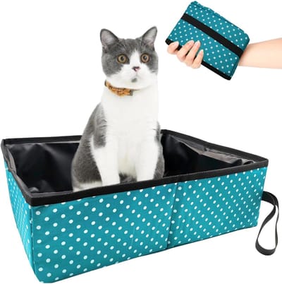Opvouwbare kattenbak, draagbaar, reisstrooisel voor katten, opvouwbaar, waterdicht, schoon voor thuis en buiten, camping, lichtblauw, 40 x 30 x 13 cm-Lichtblauw