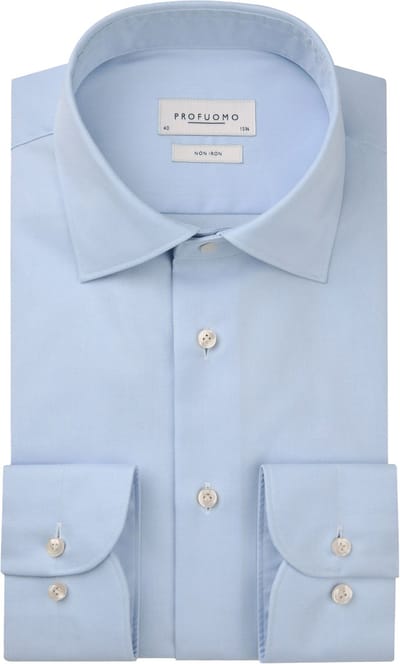 Profuomo slim fit heren overhemd - twill - lichtblauw - Strijkvrij - Boordmaat: 38