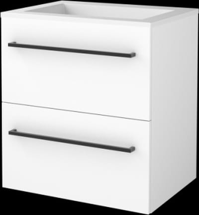 Basic Start 46 badmeubelset met wastafelonderkast met grepen, 2 lades en acryl wastafel zonder kraangaten 60 x 46 cm, ice white