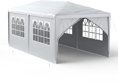 NAIZY Pavilion 3x6m Tuinpaviljoen Tent Waterdichte Stal met 4 Zijpanelen & Ramen & Vaste Grondnagels Party Tent Winterbestendige UV Bescherming, grijs