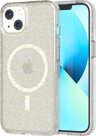 Tech21 Evo Sparkle voor iPhone 13 - Schokbestendig telefoonhoesje - Geschikt voor MagSafe - Glitter Goud - 3,6 meter valbestendig