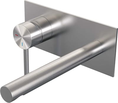 Brauer Brushed Carving inbouw wastafelmengkraan met rechte uitloop en afdekplaat model A2 RVS geborsteld PVD