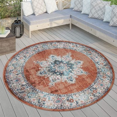 Rond Vloerkleed voor Buiten in Pastelkleuren – Ø 200 cm – Vintage Oosters Design