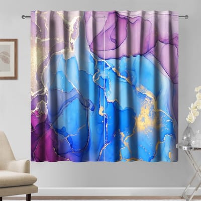 Unyqoos® Moderne Luxe Lichtblokkerende Gordijnen met Marmerpatroon en Gouden Details, 132×214cm, 2 Panelen