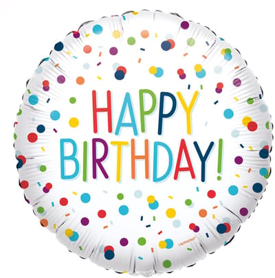 Folieballon Confetti Print Happy Birthday Wit - 45cm