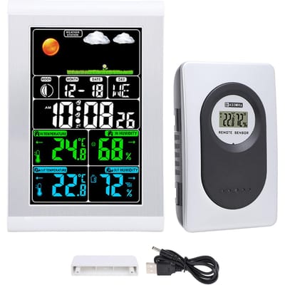 Weerklok Wand Digitaal Display Tuinmonitoring Binnen Buiten Temperatuur Vochtigheidsmeter black