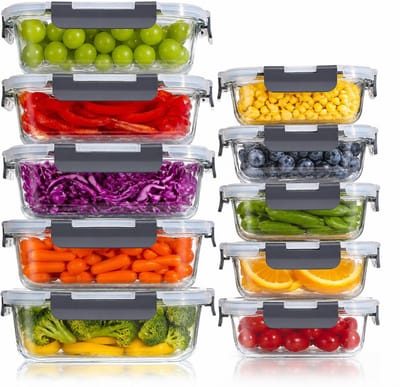 Organess Meal prep bakjes - Vershoudbakjes - Diepvriesbakjes - 10 Stuks - 5x1040ML & 5x 370ML - BPA vrij - Glas - BPA vrije deksel