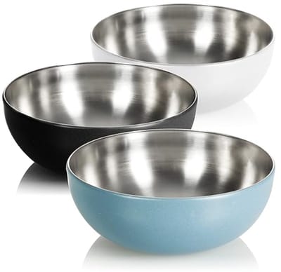 3x roestvrijstalen mengkom set - multifunctionele keukenkommen Ø 24 cm, 3 liter - voor salades, snacks en bakken - 3 kleuren