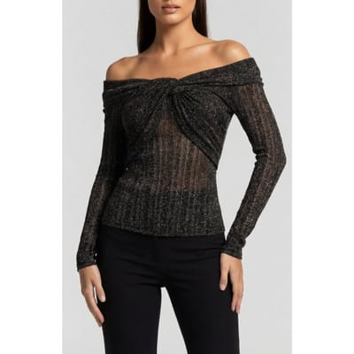 GUESS Marciano By  Gia Ls Ribbed Sweater Top Black Lurex Blac Maat: XS | Longsleeves Outlet | Dames | Zwart