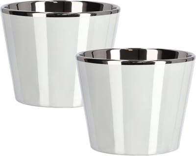 Keramiek Bloempotten - Plantenbakjes Set - Binnen Decoratie - Handgemaakt Glanzend Oppervlak - 2 stuks 11 cm - Wit