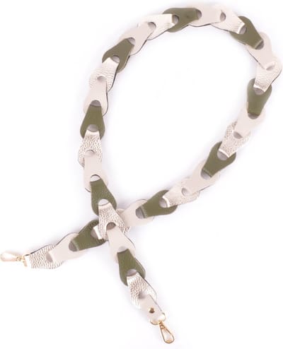 Giuliano schouderband gevlochten metallic breed - olijfgroen/beige/goud - made in Italy