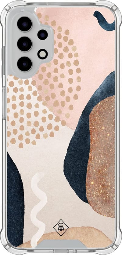 Casimoda® hoesje - Geschikt voor Samsung Galaxy A13 4G - Abstract Dots - Shockproof case - Extra sterk - TPU/polycarbonaat - Bruin/beige, Transparant
