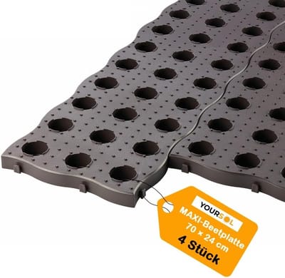 Maxi verhoogde plantenbaktegels 70x24 cm, set van 4, antislip tuinpad met kliksysteem, bestrating voor moestuinbedden, tuinstapstenen, plastic vloertegels