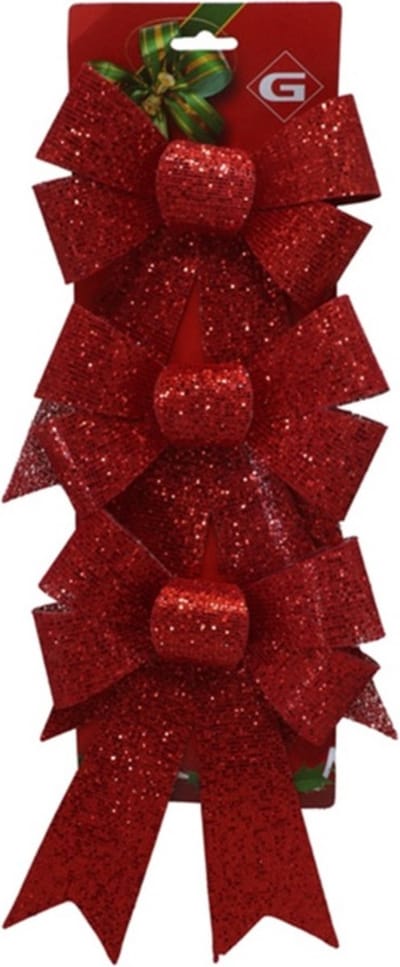 Gerimport kerstornamenten strikken - 3x st- rood - 15x24 cm - kerstboomstrikjes - kerstversiering