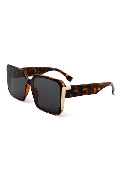 KIMU® Zonnebril MIU Grote Vierkante - Tortoise Bruin Montuur Goud Kunststof - Bruine Glazen - Bril Modern Goudkleurig Retro Heren Dames Festival