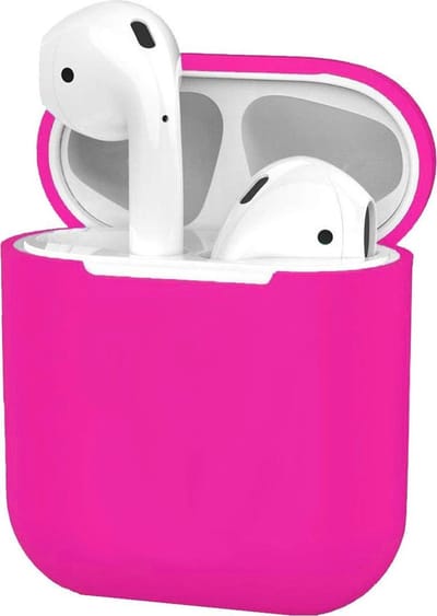 Hoesje - Geschikt voor Apple Airpods 1 - Siliconen Dun Met Clip - Case Cover - Silicone Hoes - Donkerroze