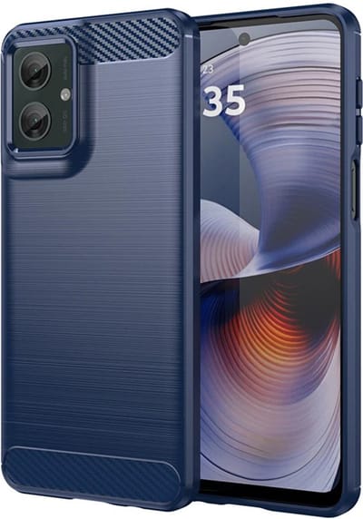 MobyDefend Hoesje - Geschikt voor Motorola Moto G55 - TPU Backcover - Geborstelde Metaal & Carbon-Look - Blauw