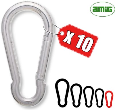 AMIG Karabijnhaak 5x50mm Mini Verzinkt Staal Veersluiting Assortiment Voorraadset - 10 Stuks
