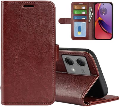 MobyDefend Hoesje - Geschikt voor Motorola Moto G84 - Wallet Book Case (Sluiting Achterkant) - Bruin