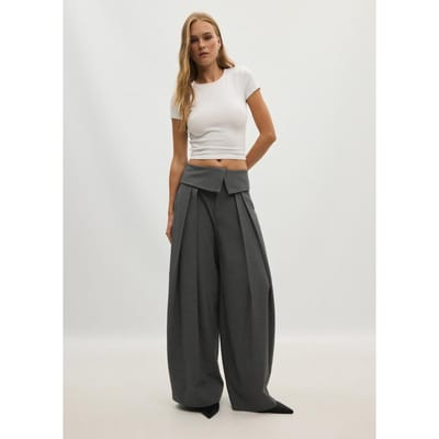 Stradivarius Wide-leg pantalon met omgeslagen taille  Donkergrijs 34