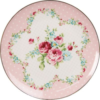 Clayre & Eef Ontbijtbord Ø 20 cm Roze Wit Porselein Bloemen