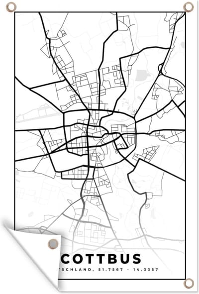 Muurdecoratie Cottbus - Kaart - Stadskaart - Plattegrond - 120x180 cm - Tuinposter - Tuindoek