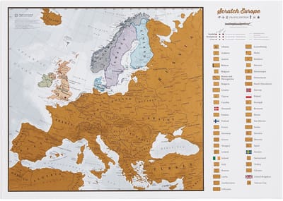 Dailygoods- Kraskaart Europa - Gedetailleerde Cartografie - 42 x 29.7 cm - Geschenkverpakking - Uniek Cadeau - Hoogwaardig Zijdepapier - Reiskaart