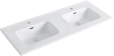 DutchLine - Keramische Wastafel OVI 120CM - Glans wit - 2 Kraangaten - 2 Wasbakken