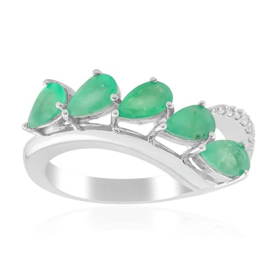 Cavill - Elegante 925 Sterling Zilver Ring met 0,85 ct Nova Era Smaragd Peervorm en 0,052 ct Rondgeslepen Zirkonia - Gerhodineerd Sieraad