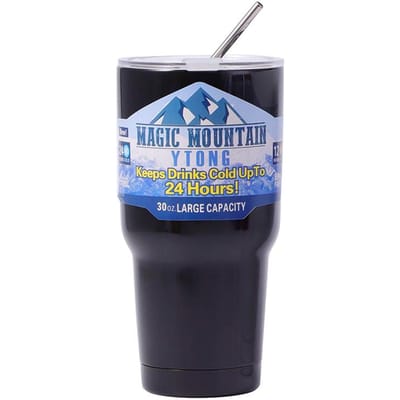 Magische Roestvrijstalen Freeze Thermosbeker met Rietje IJskoffie Drink Vacuüm Geïsoleerde Fles Auto Reizen Buiten Bergbeker 900ml zwart